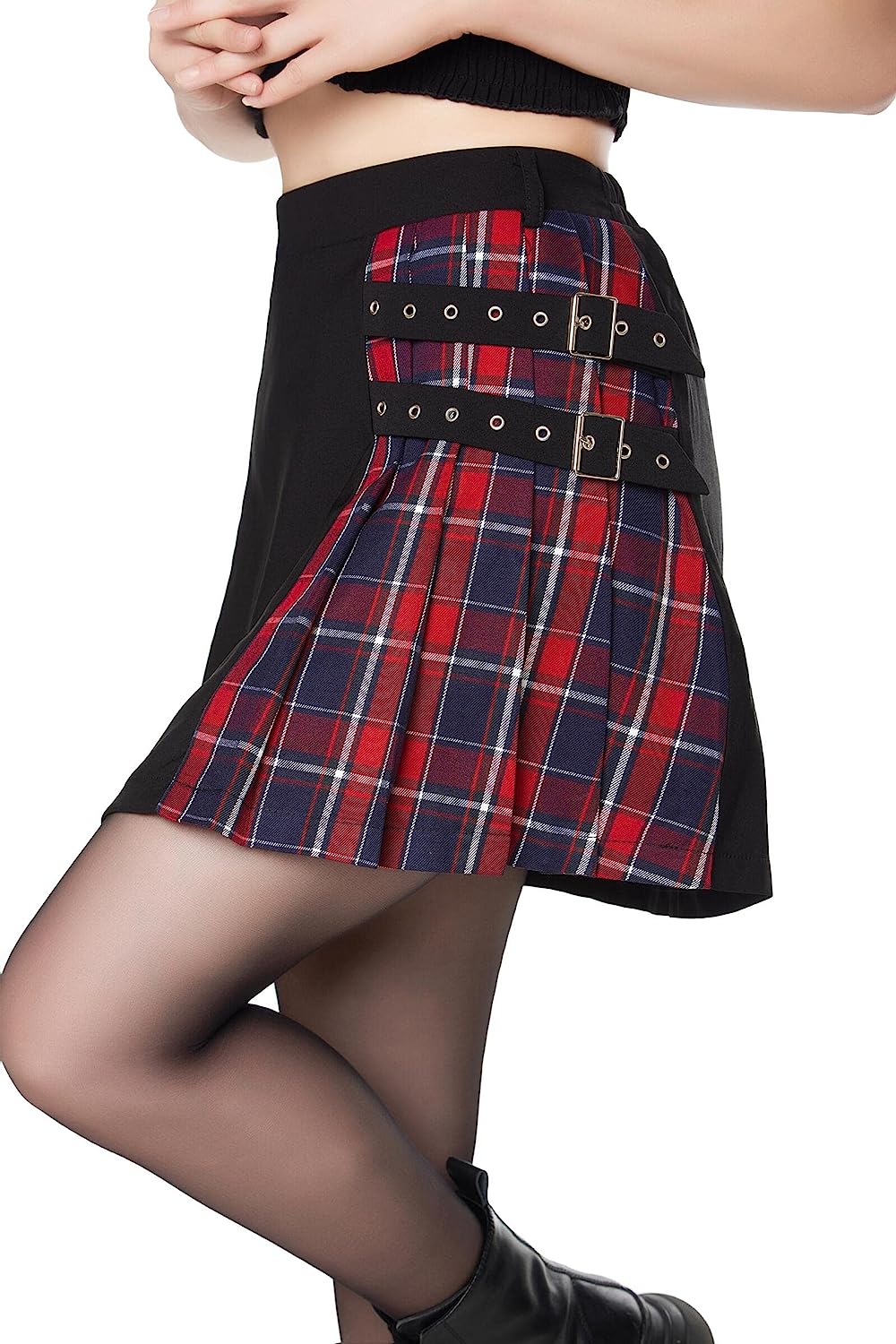 Bigary Women's Goth Skirt Gothic Punk Emo Plaid Pleated Short Skirt - Image 3